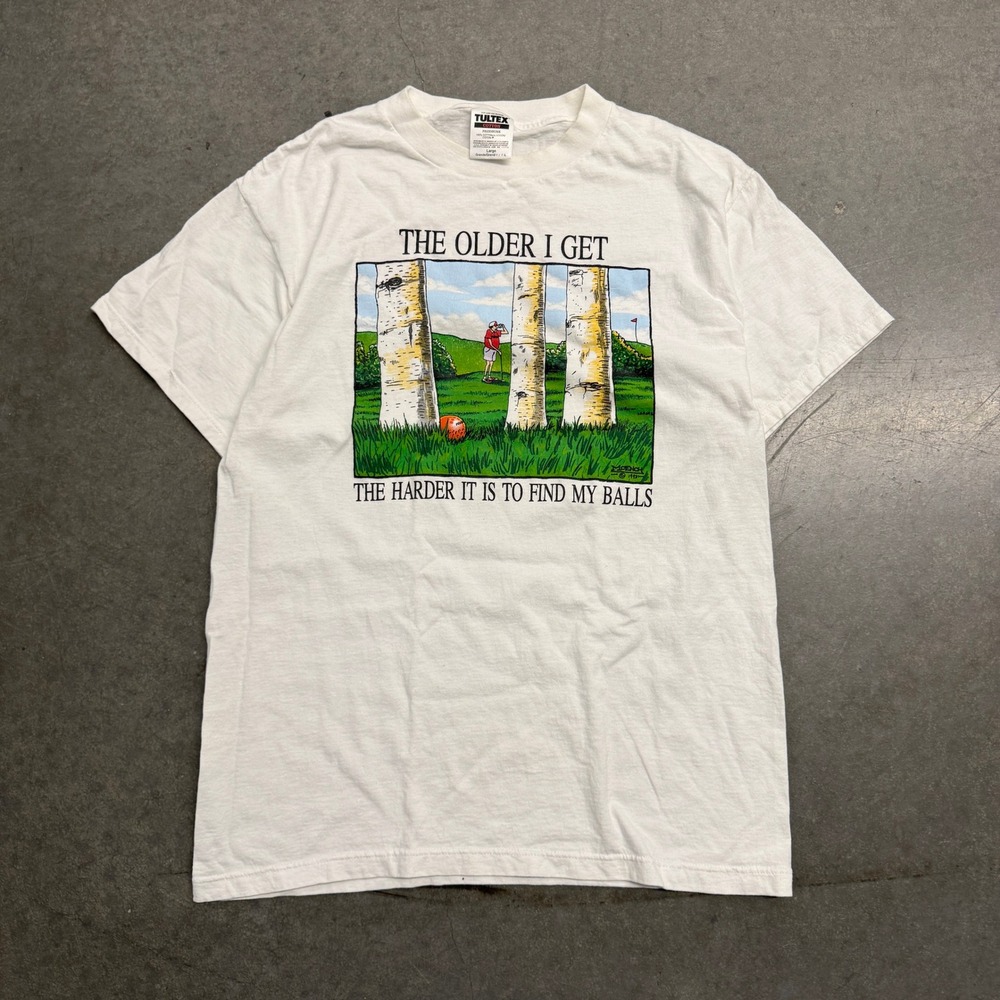 Vintage Tultex Golf Graphic T-Shirt White Large Funny The Older I Get 90s Cotton